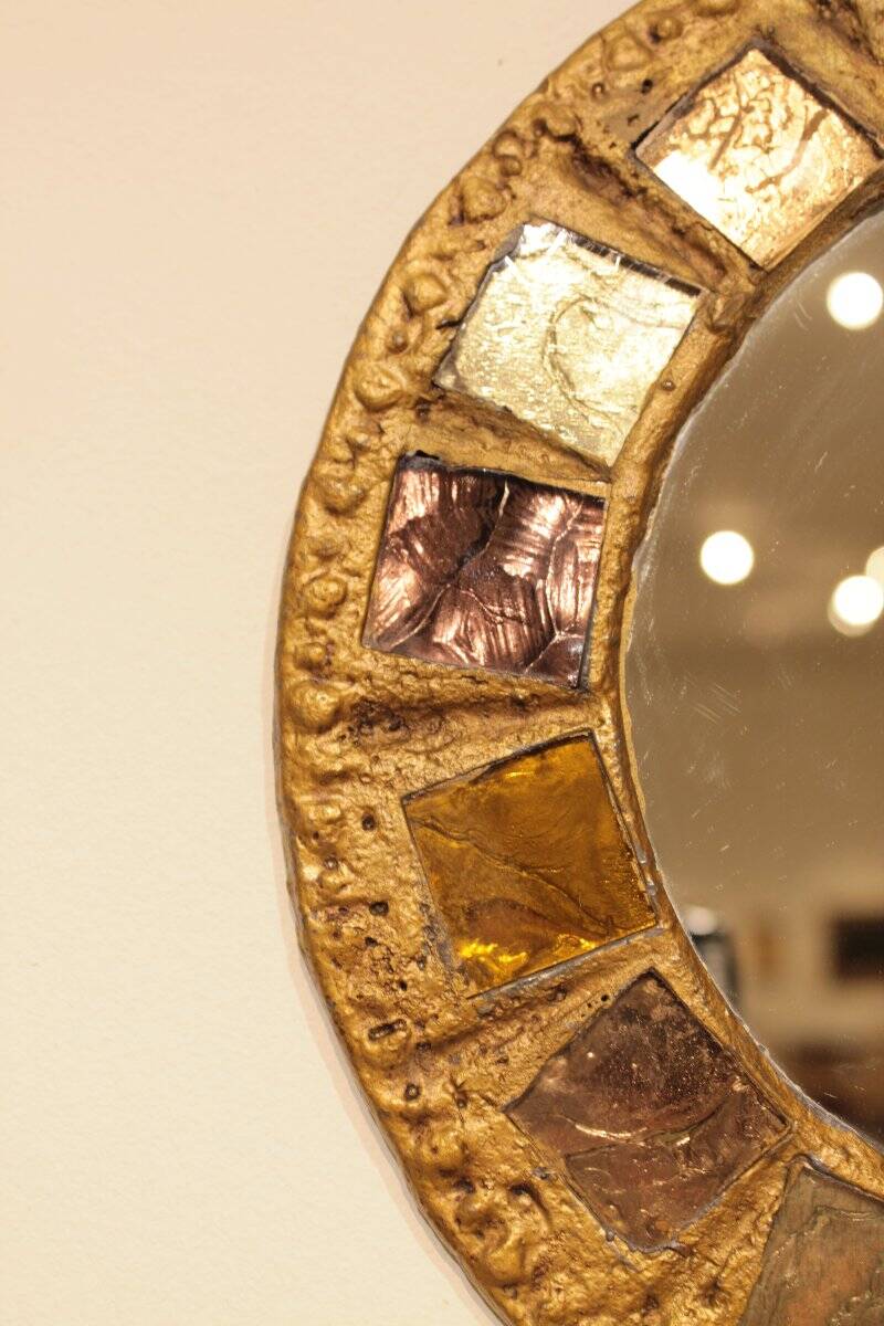 Brutalist mirror in lead and talosel by Irena Jaworska