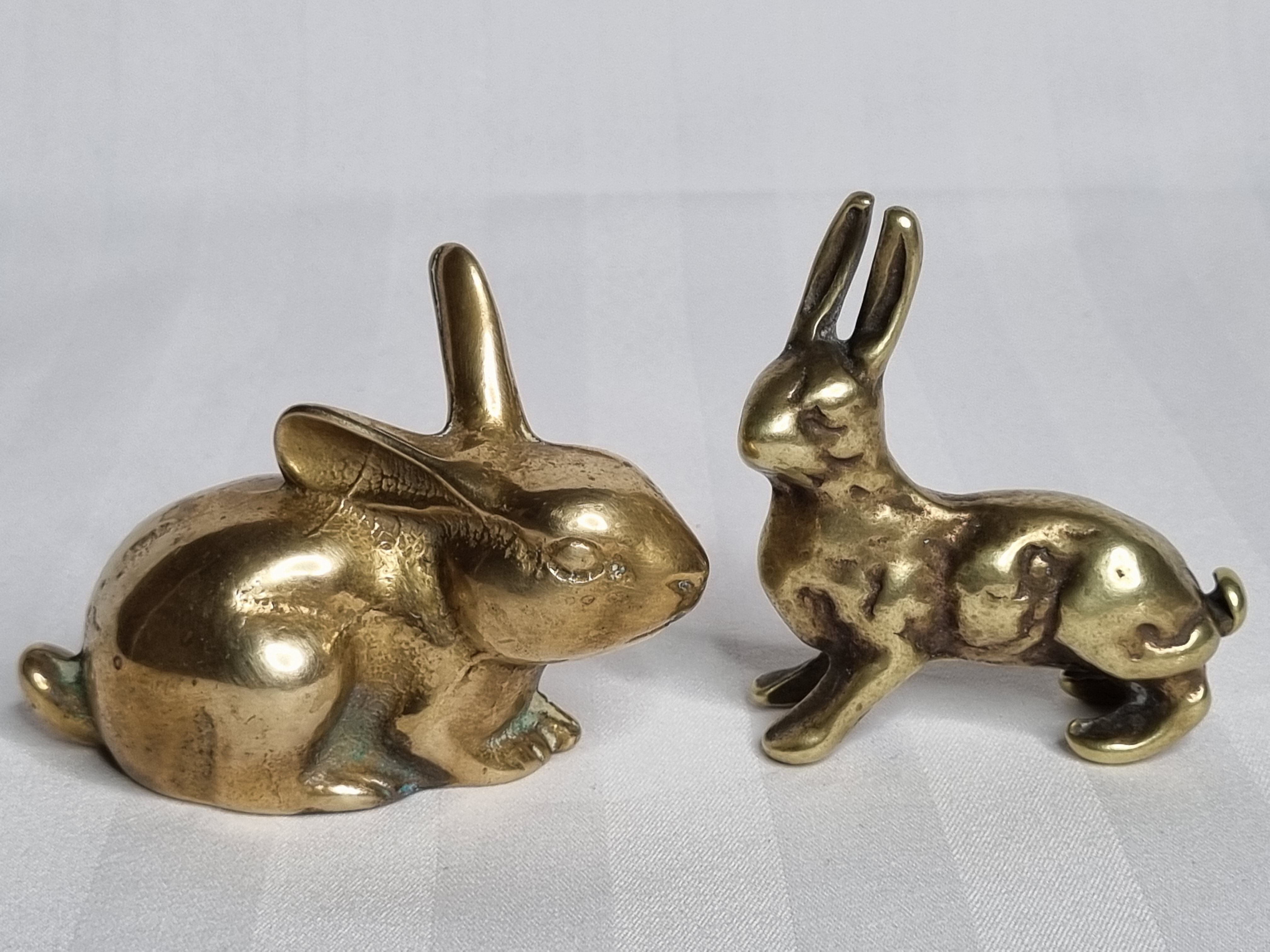 Duo of rabbit and hare in ancient bronze