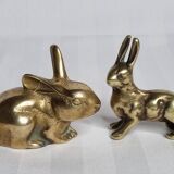 Duo of rabbit and hare in ancient bronze