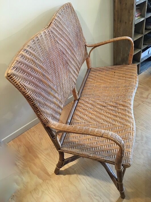 Rattan and wicker bench 1960