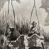 Table Ink wash " Fishermen at Lake Titicaca" Peter BALAZS (1919-2003) ?