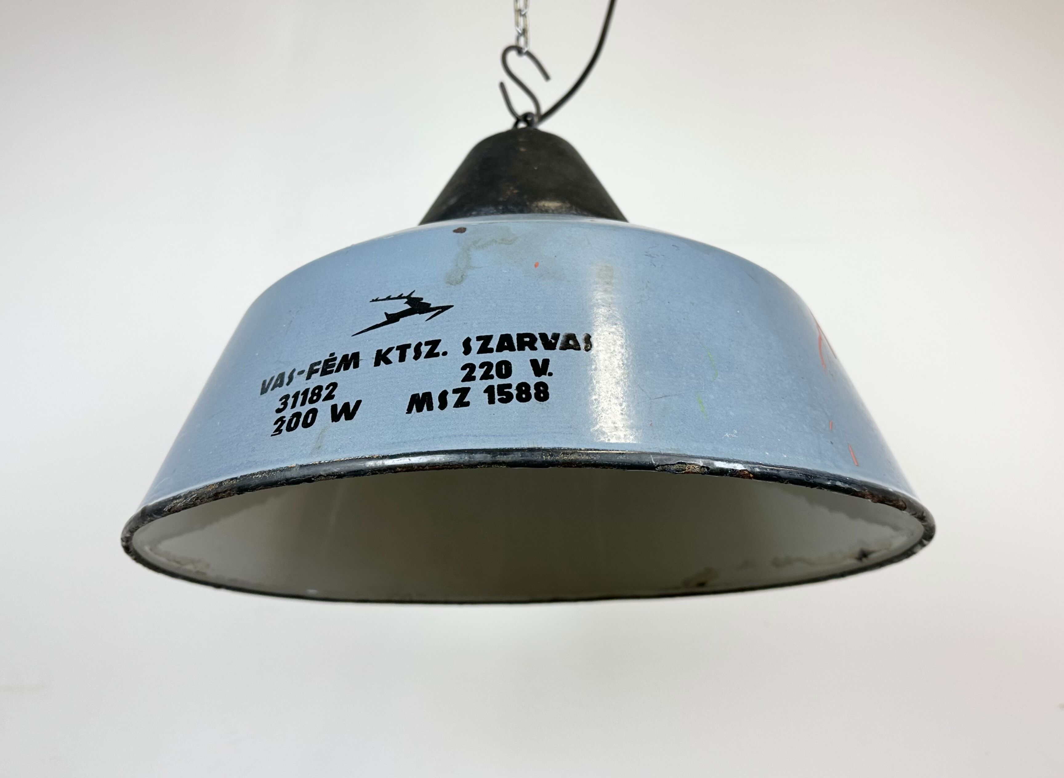 Industrial Grey Enamel and Cast Iron Pendant Light, 1960s
