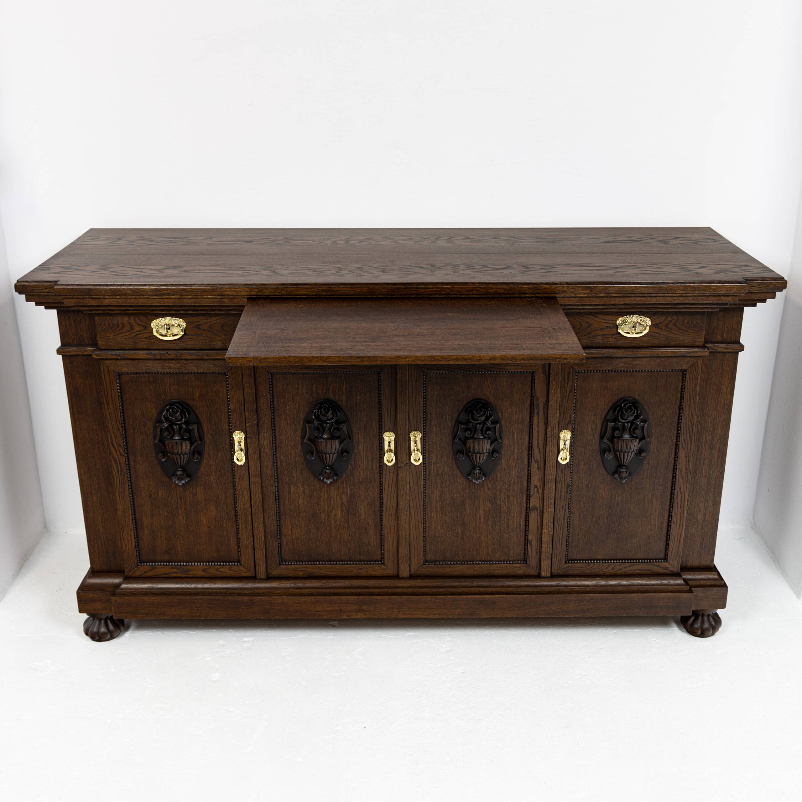 Large buffet with 4 doors in oak and mahogany - early 20th century
