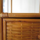 Storage column, bookcase in wood and woven rattan