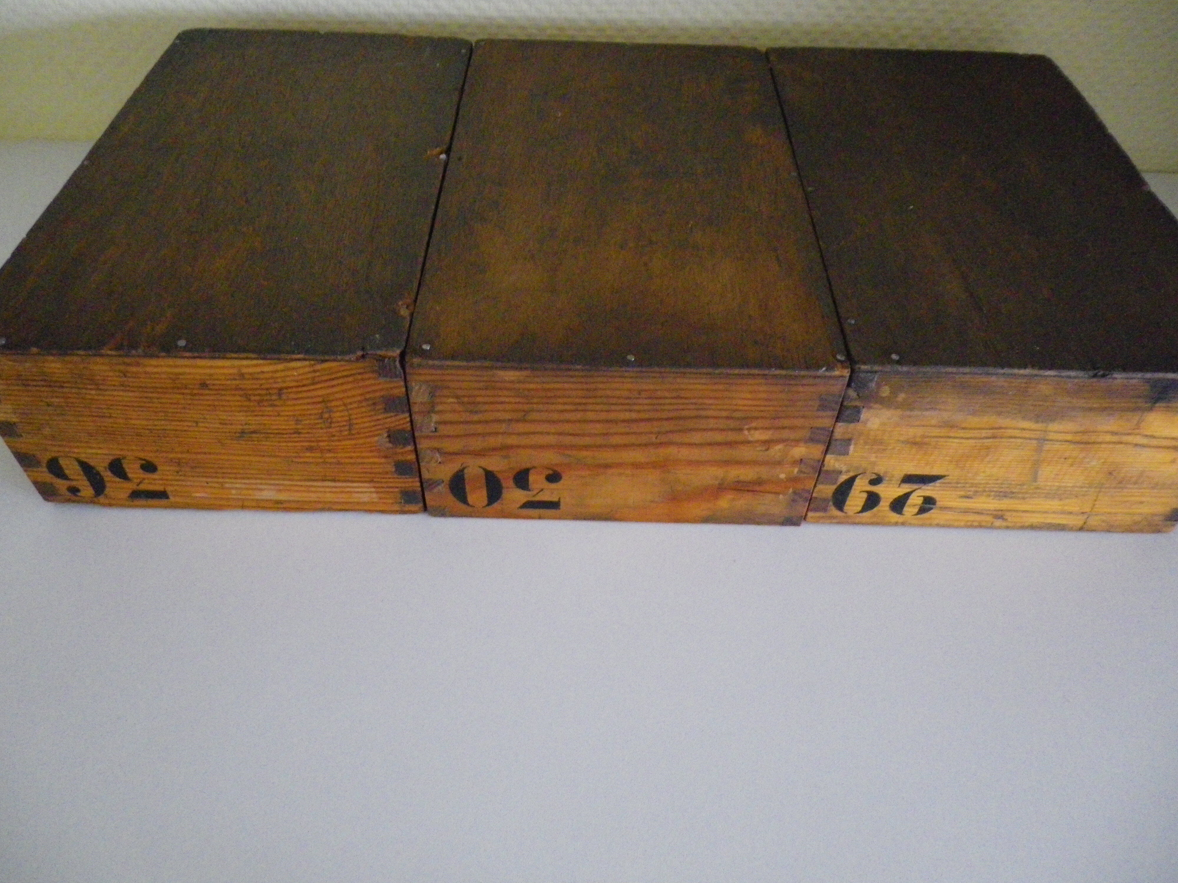 Old lockers wooden tenon mortise Assembly numbered 29,30,36 - 1950s - set of 3