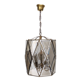 Vintage handmande octagonal glass and brass pendant lantern, Italy