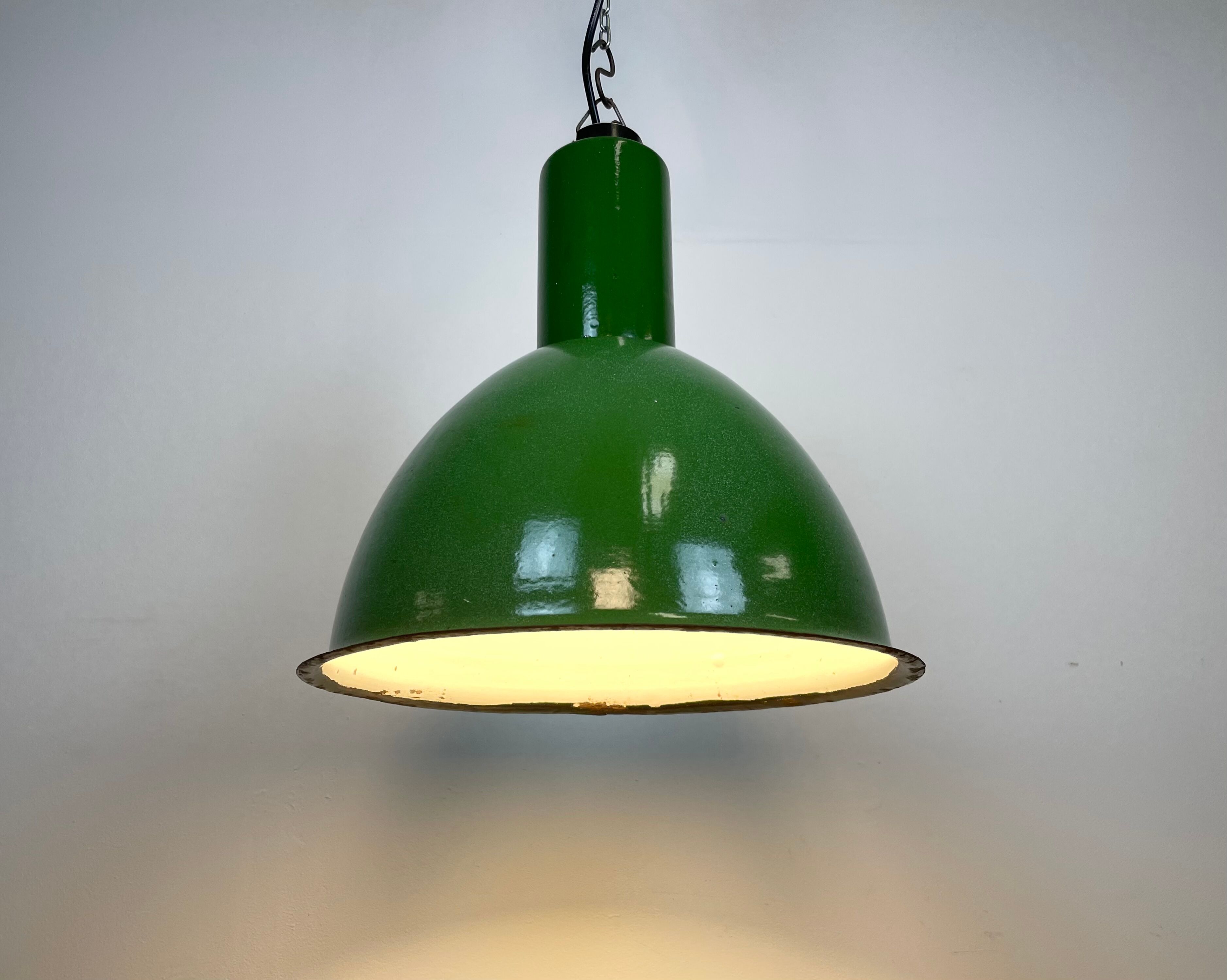 Industrial Soviet Green Enamel Pendant Lamp, 1960s