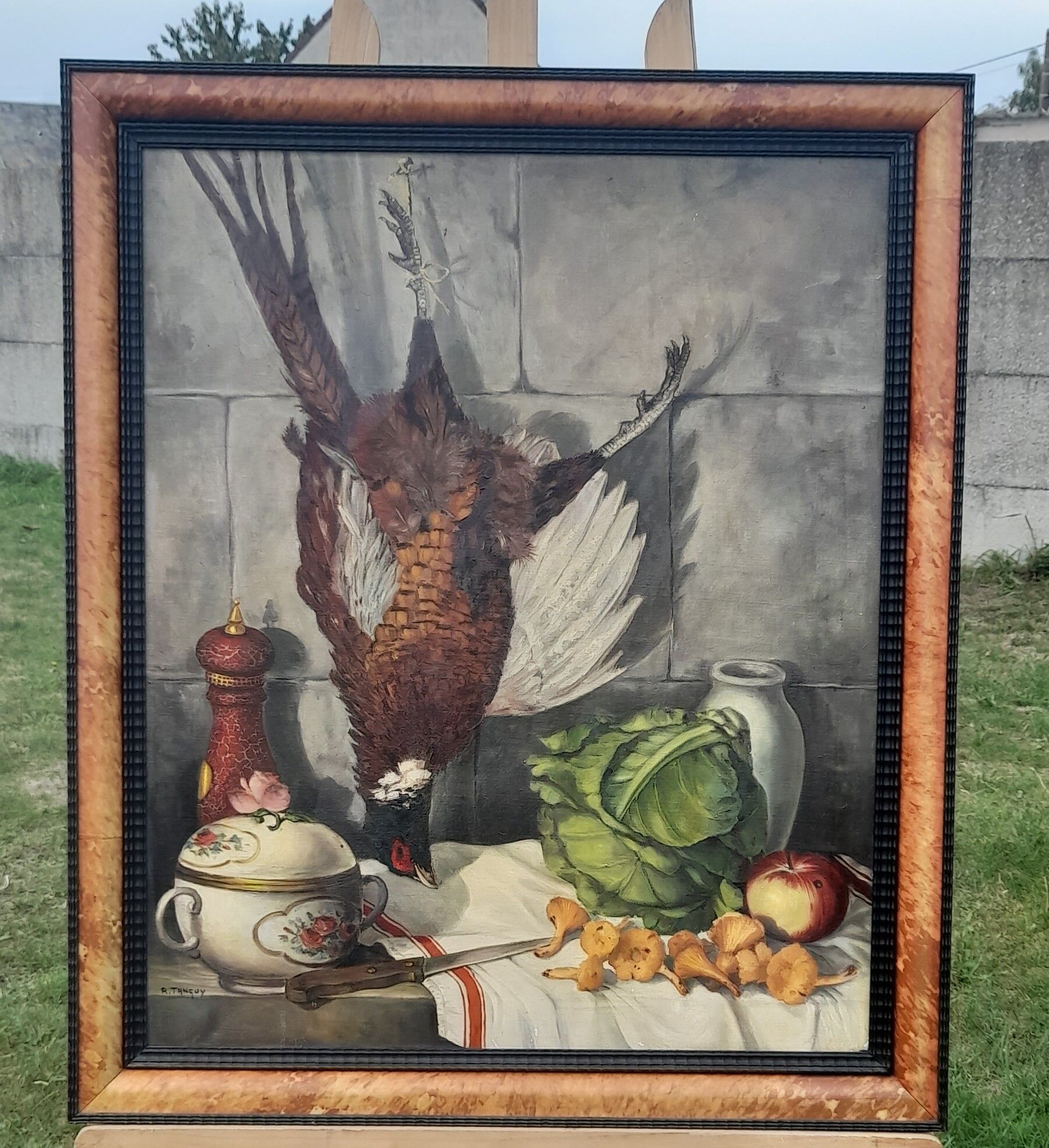Oil on canvas framed The pheasant R. Tanguy 73 X 60 cm
