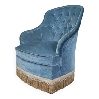 Fauteuil crapaud en velours bleu
