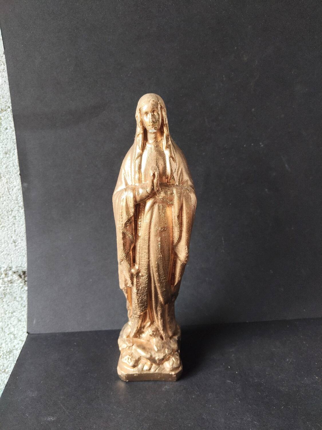 Golden Virgin Mary – Antique patinated plaster statue
