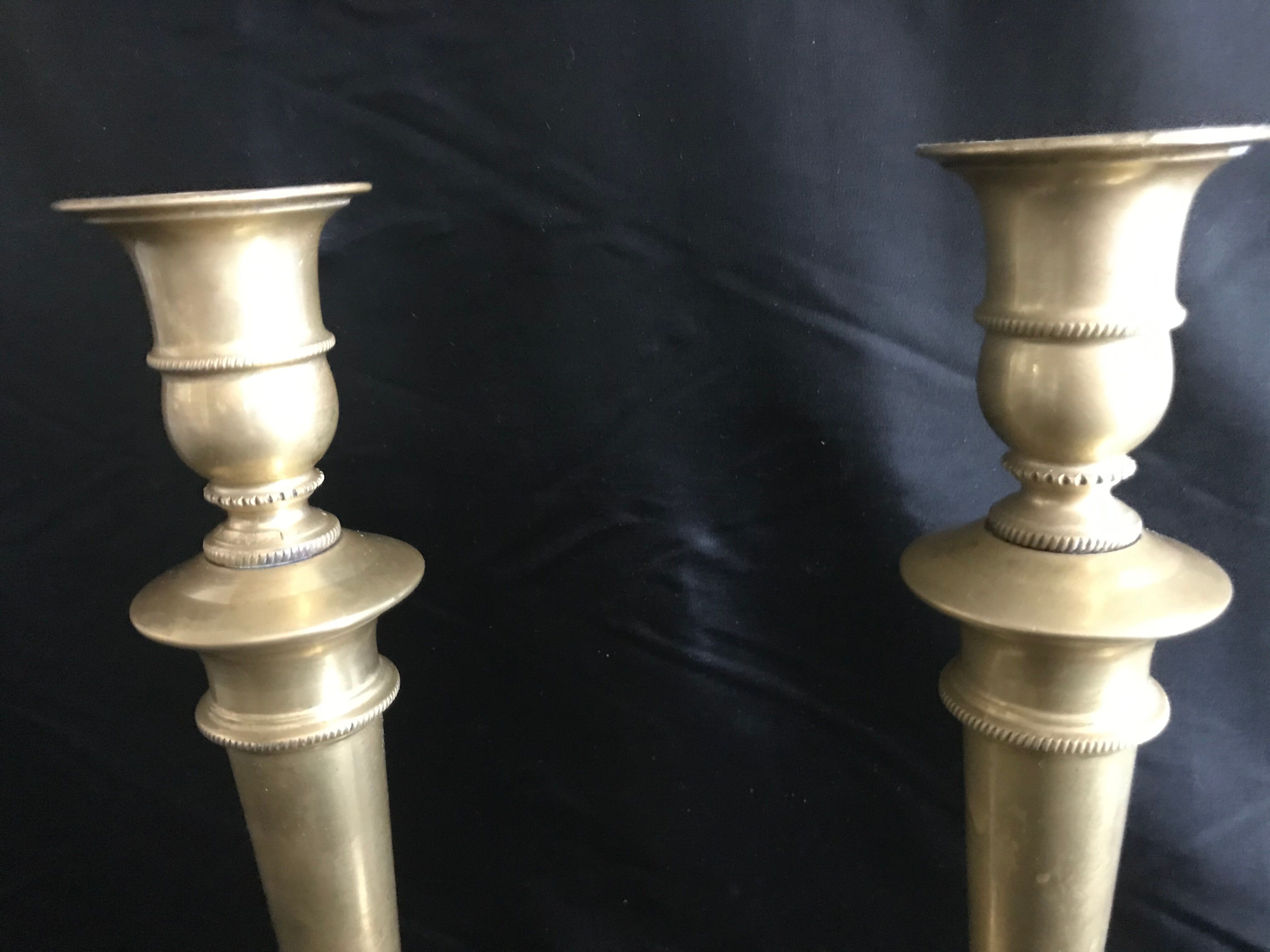 Pair of candlesticks, art nouveau, golden bronze