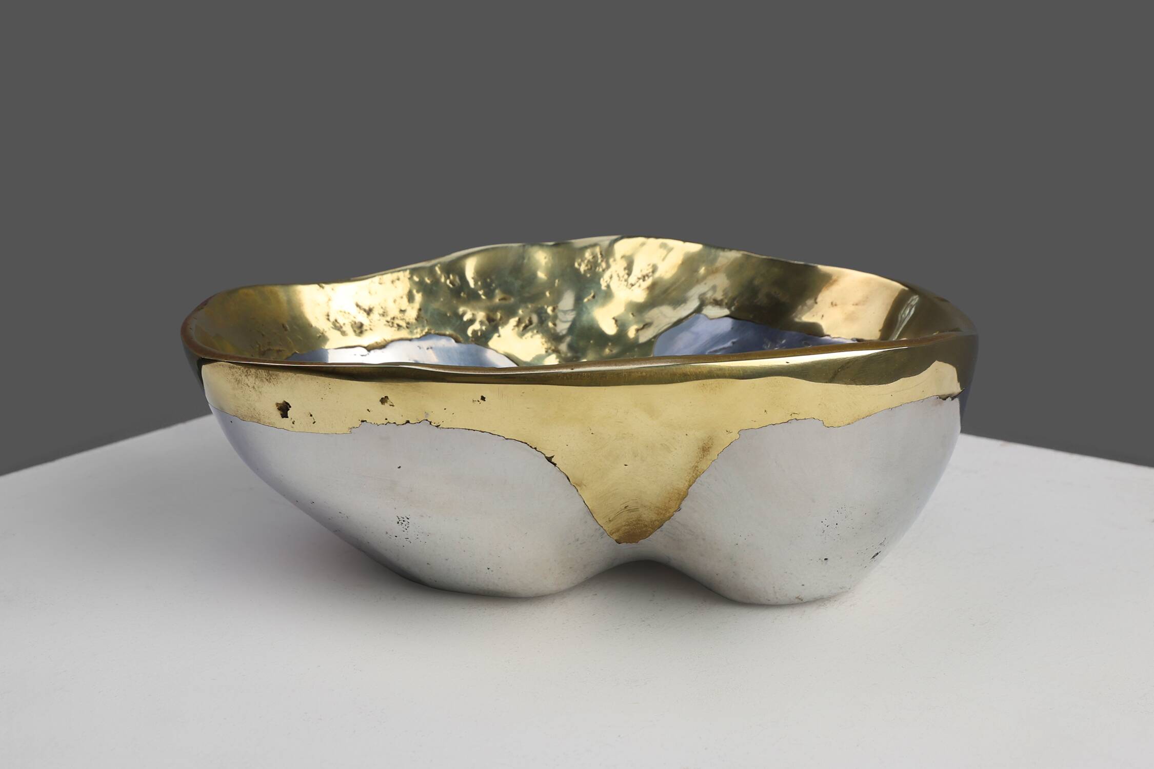 Candleholder and Bowl by David Marshall in Aluminum and Brass, UK 1970s