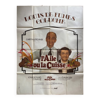 Affiche cinéma originale "L'Aile ou la Cuisse" Louis de Funes, Coluche 120x160cm 1976