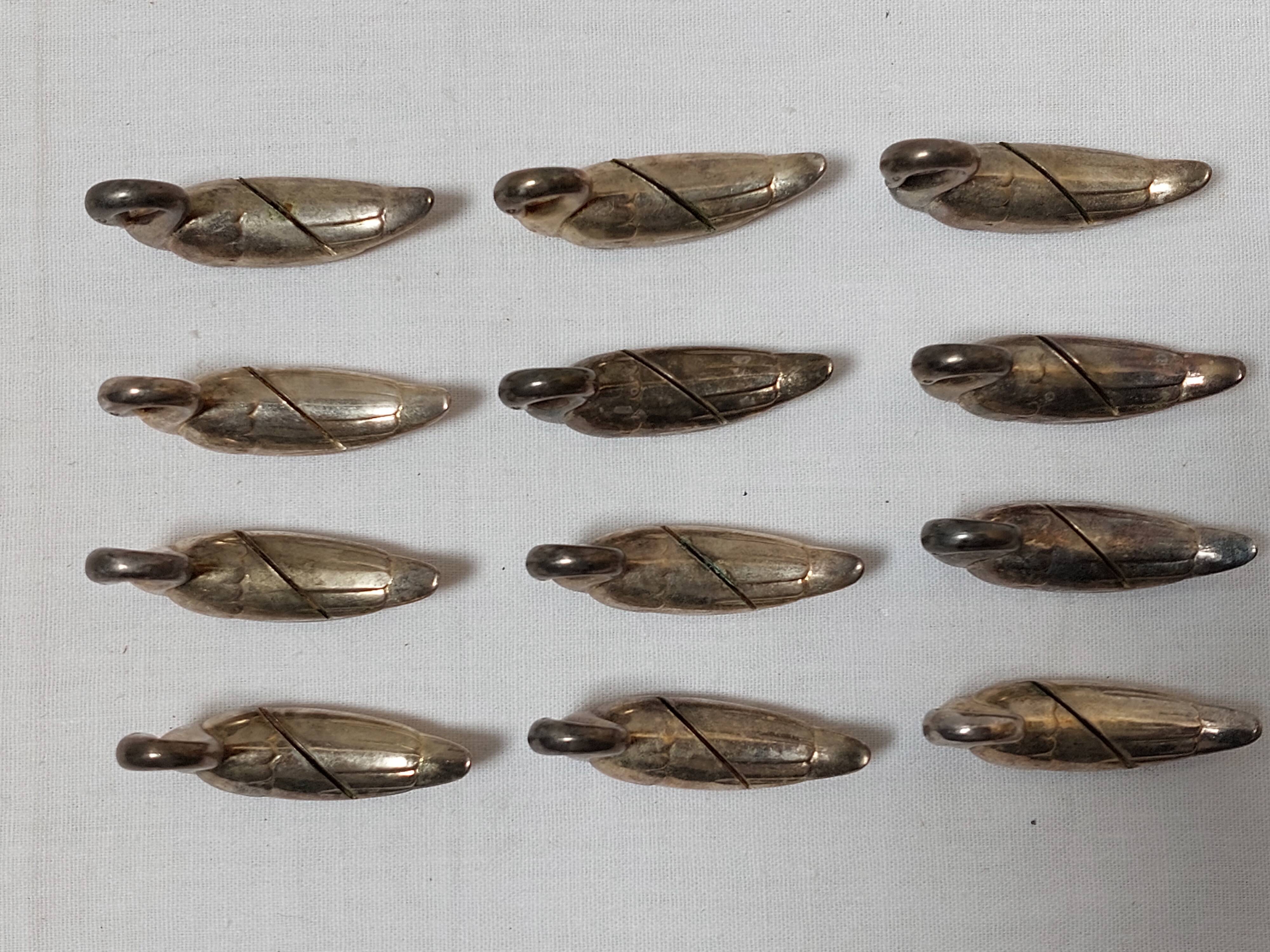 set de 12 porte-noms ou porte-menus de table en forme de canard / cygne - Vintage