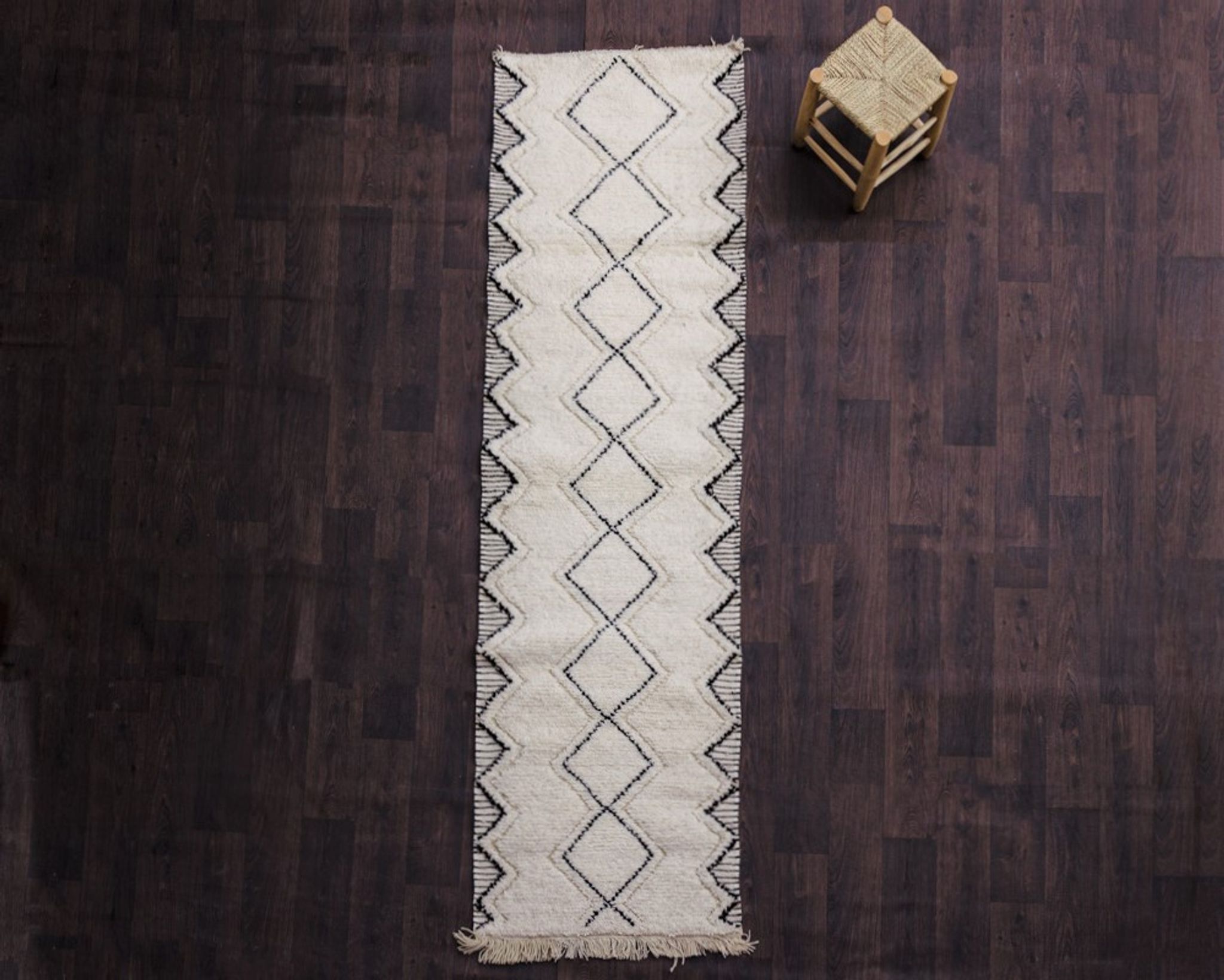 Berber runner rug diamond white and black 80x290 cm