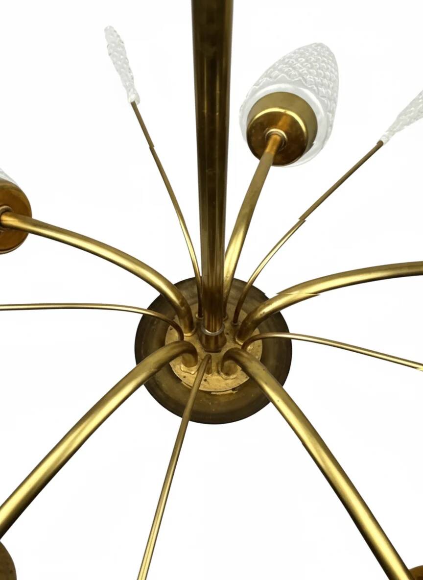 Vintage brass and cut glass chandelier – Italy, 1950s
