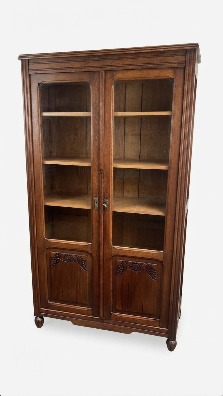 Oak library 1950s French Design Art Deco display cabinet
