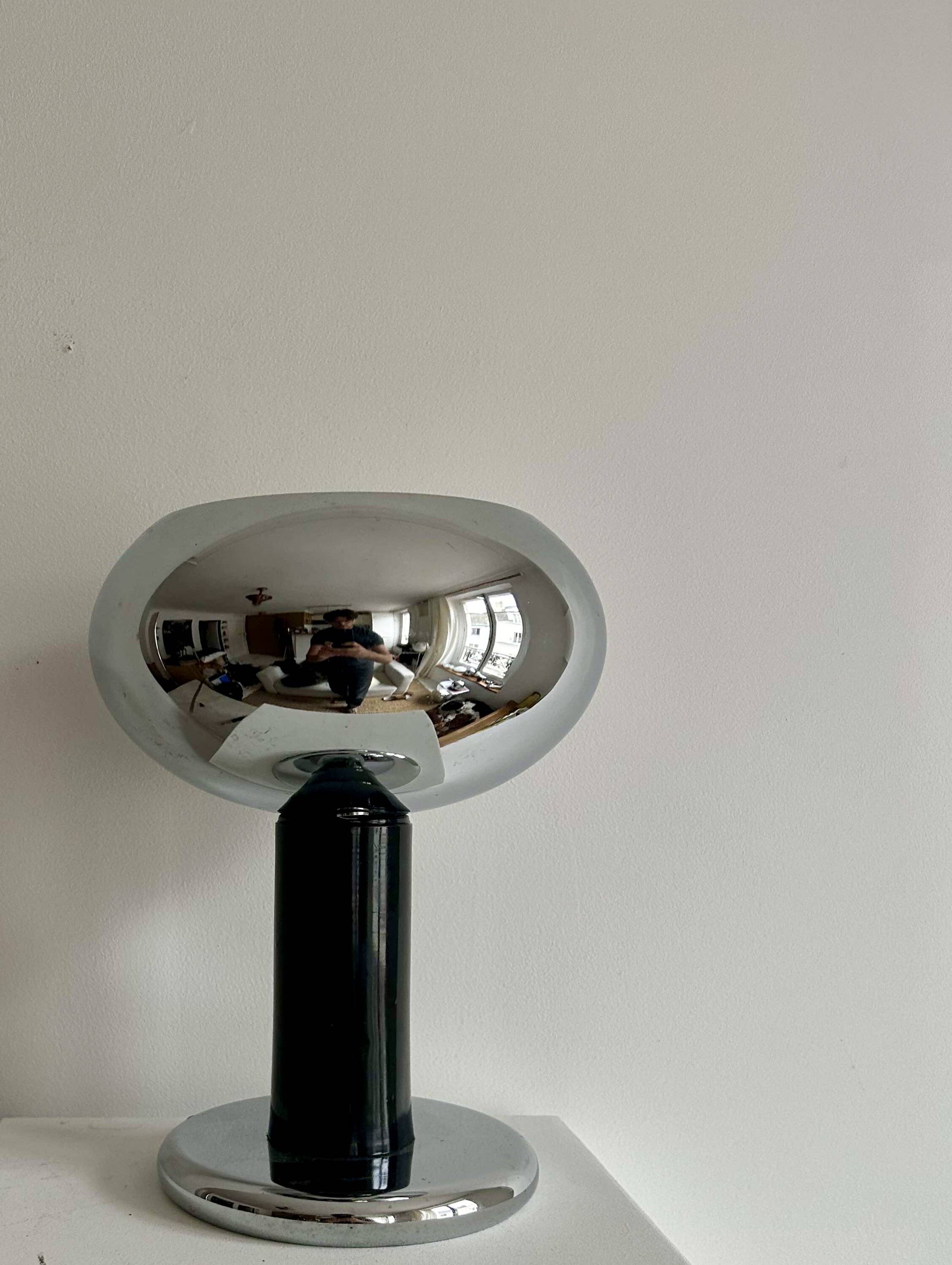Vintage table lamp, chrome and black lacquered metal, Italy 1960