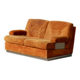 Canapé orange cuir suédé et acier. Circa 1970