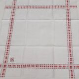 antique red and white table service "DB" tablecloth 1.55m x 2.20m and its 12 napkins