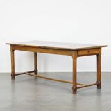 Antique French Farmhouse Dining Table in Oak with 2 Drawers
