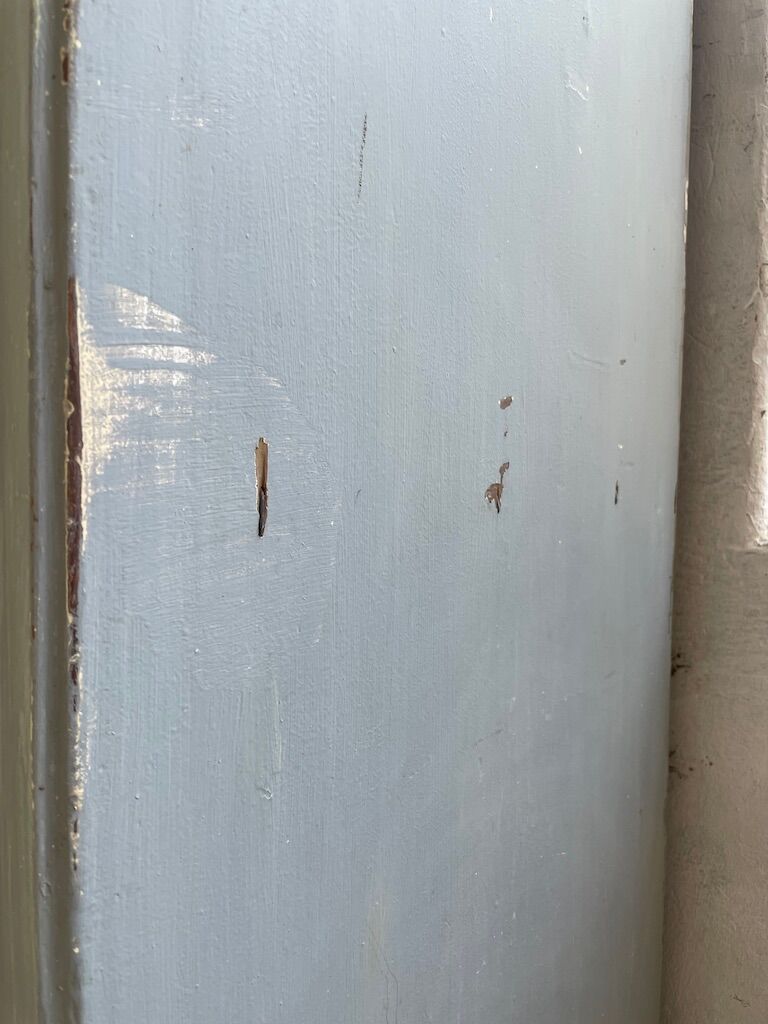 Blue patinated cap cabinet