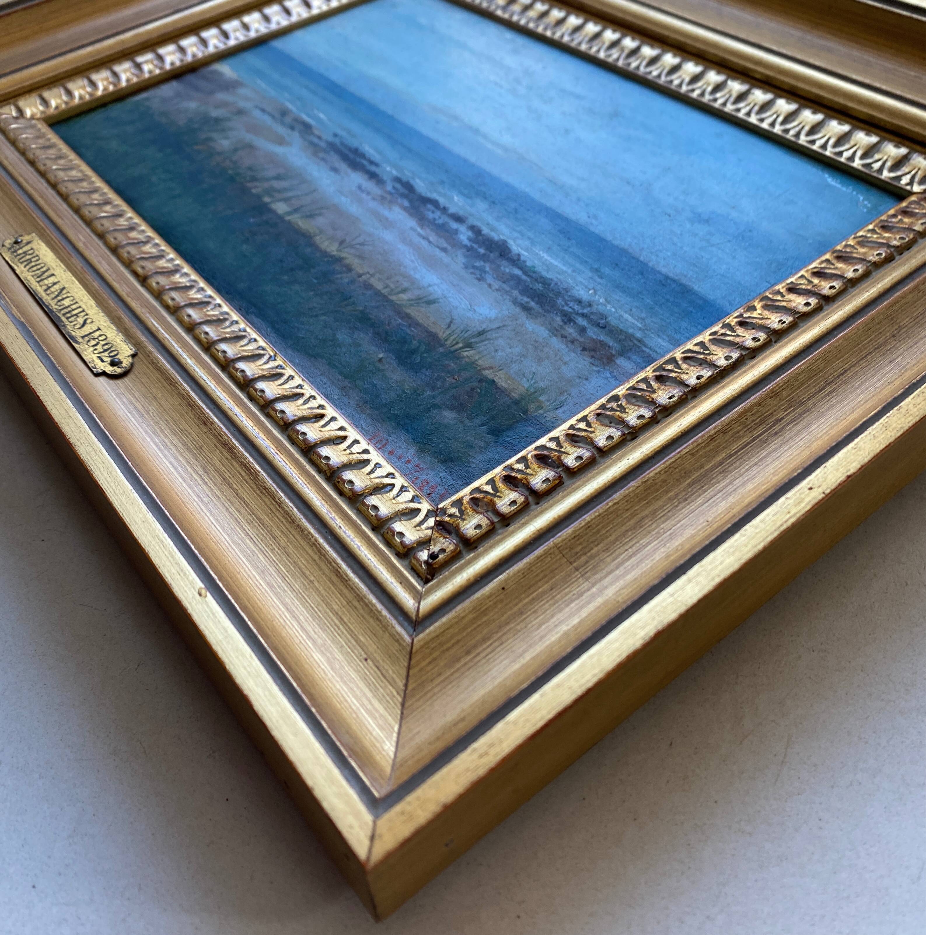 Painting "Beach in Arromanches" signed 1891 signed Marine normandie