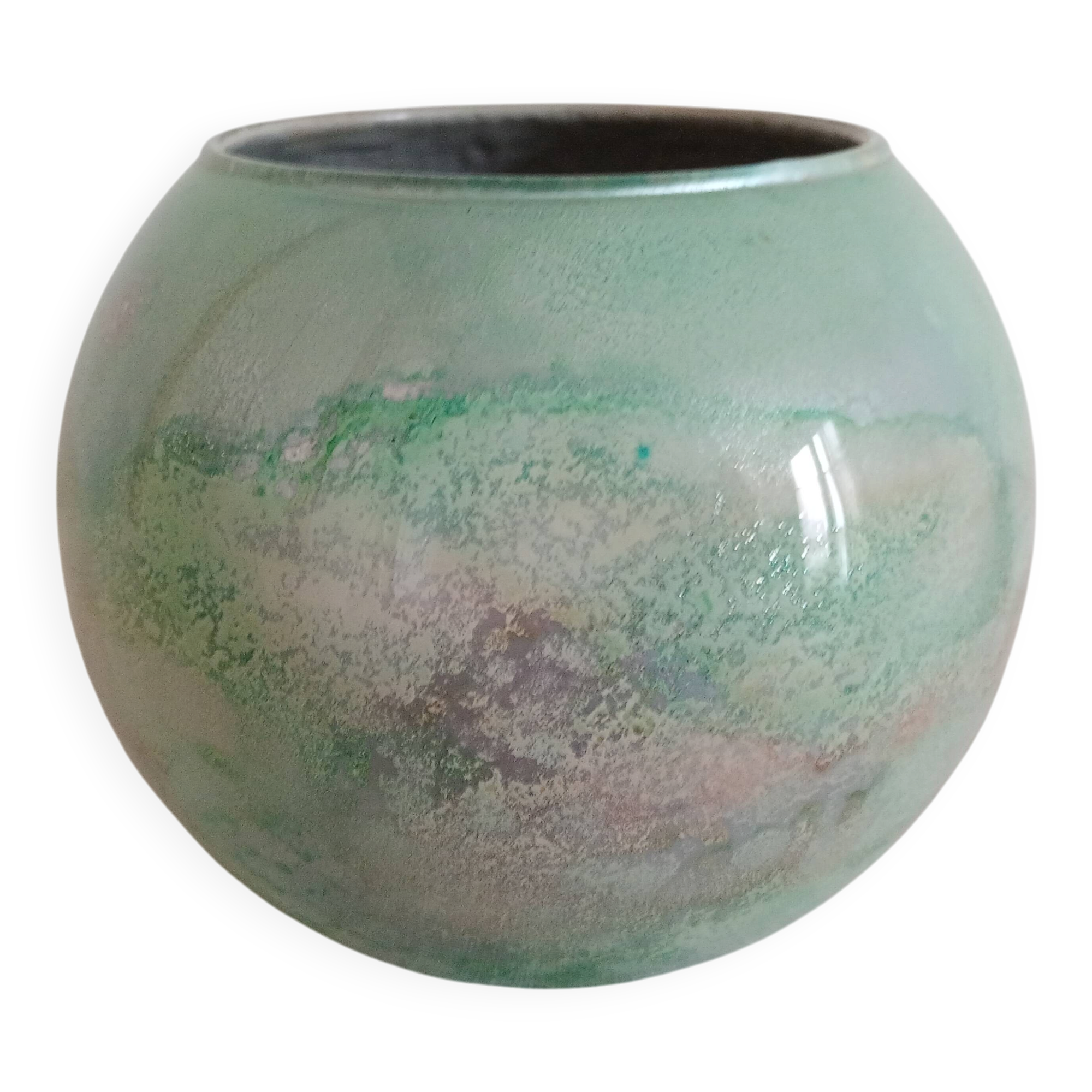 glossy glass round vase signed Jean Noel Bouillet