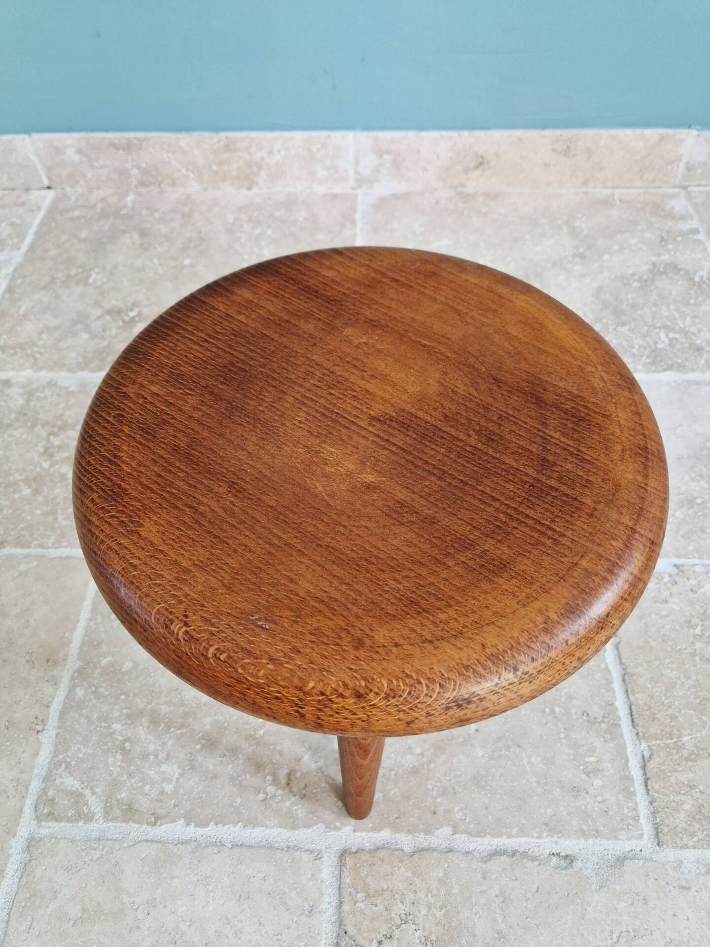 Modernist tripod stool in solid wood, 1950s