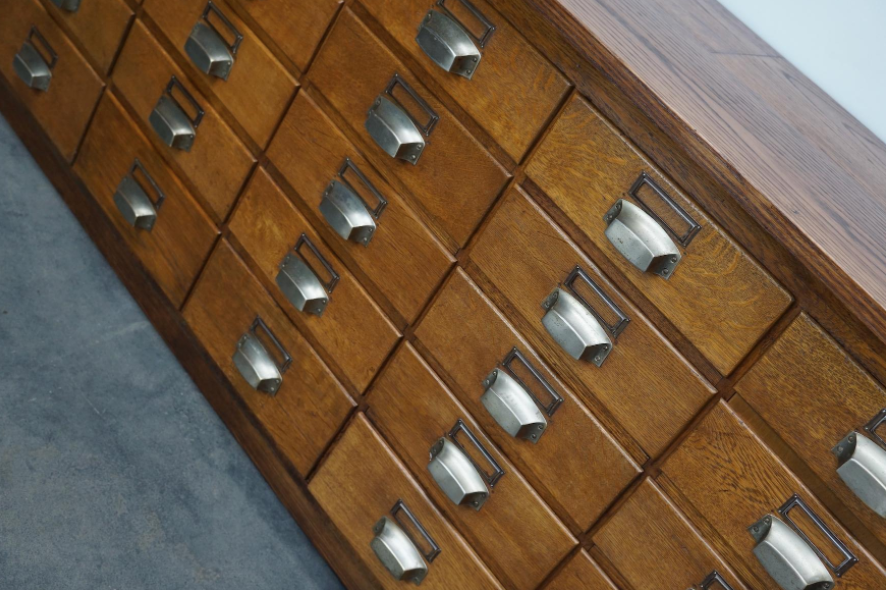 German apothecary's cabinet in oak mid-twentieth century