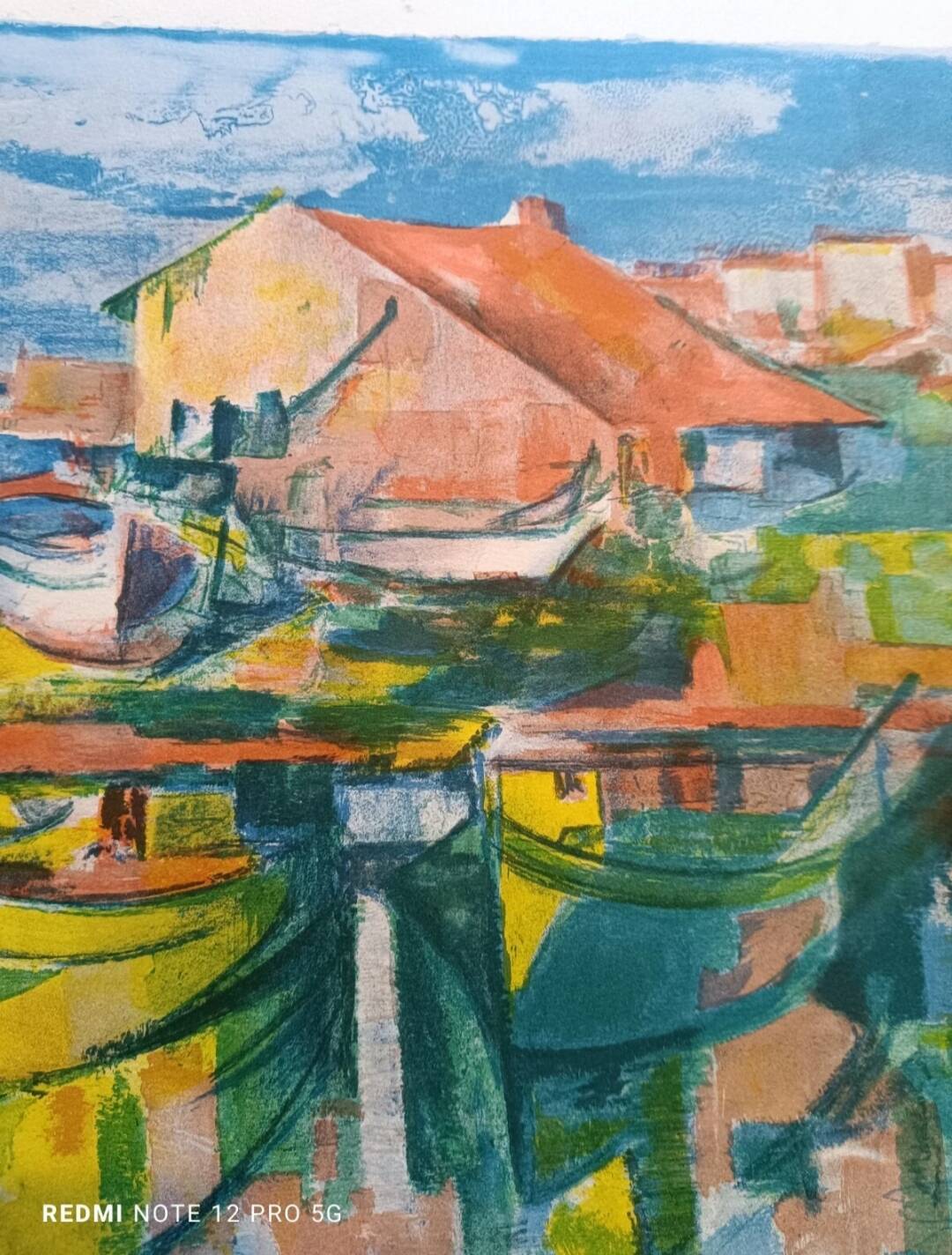 Lithograph José Palmeiro unsigned Spain Marina with boats 50x66 cm
