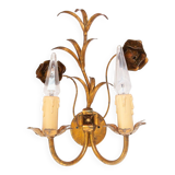 Vintage wall light in gold metal with flower and leaf decoration