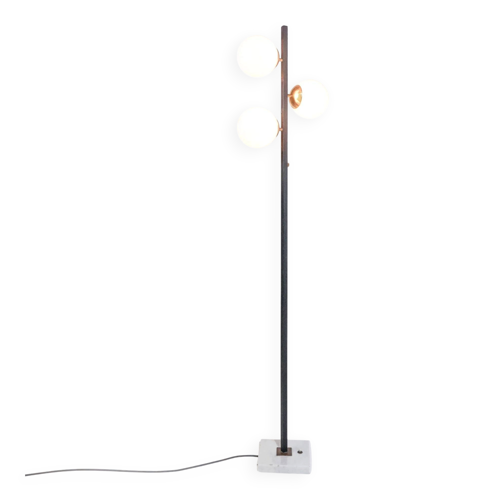 Vintage Italian Stilnovo floor lamp from the mid-century with opaline glass globes and a marble base.