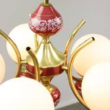 Mid-Century Italian Brass, Opaline & Ceramic Chandelier