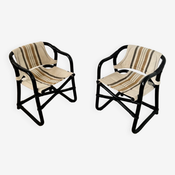 2 fauteuils safari  scandinave Danemark en bambou vintage annees 60