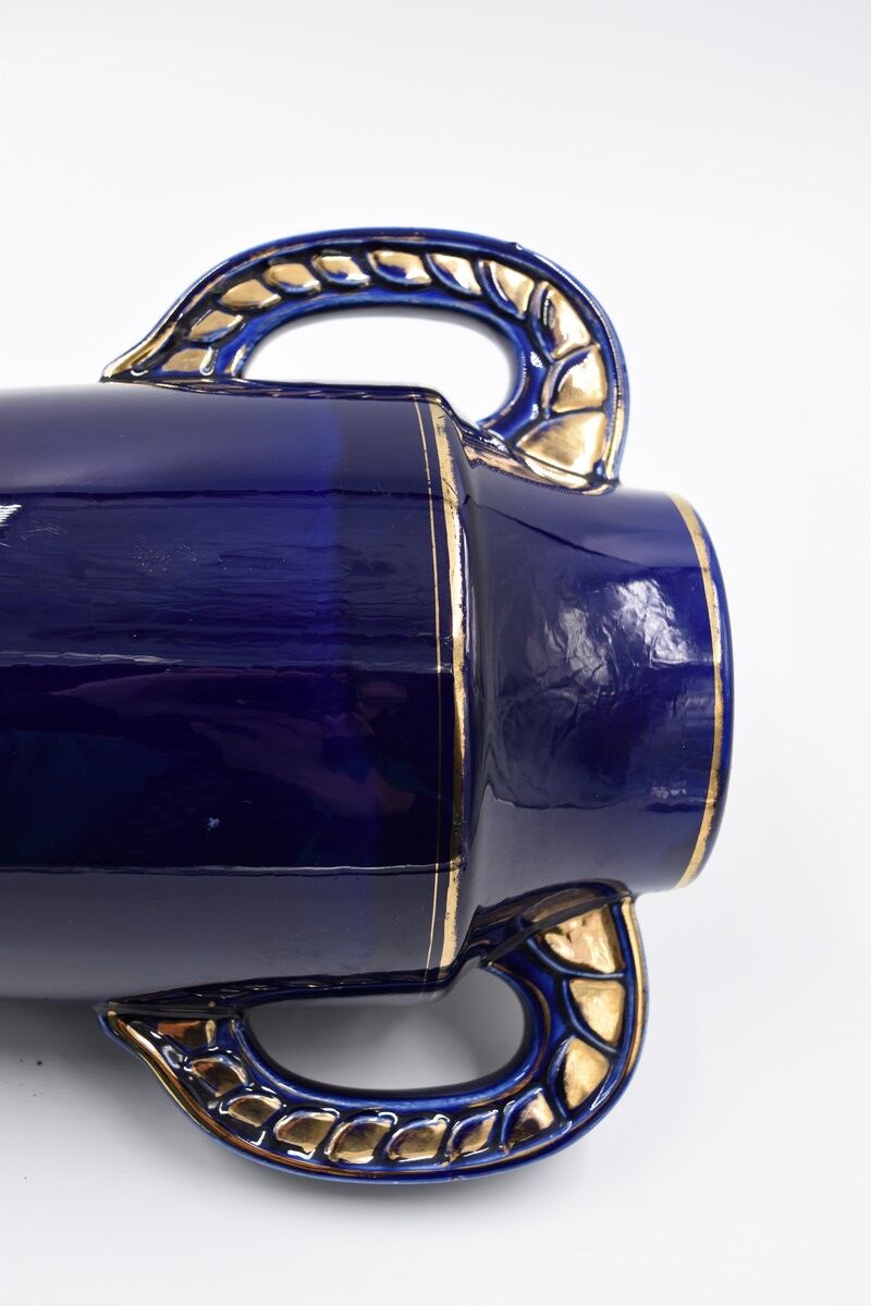 Large ceramic art deco vase by Odyv blue sèvres