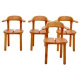 Set of four modern mid-century Scandinavian rustic dining chairs
