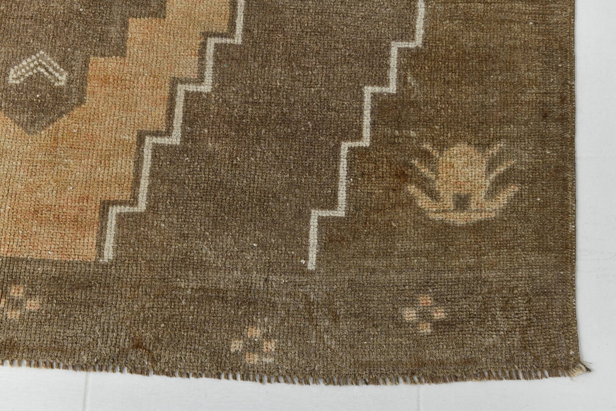 5x13 Tapis Couloir Anatolien Vintage, Tapis Turc Brun Taupe, 159x385 Cm