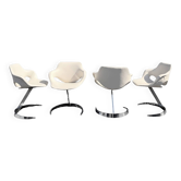 Série de 4 fauteuils Scimitar attribués à Boris Tabacoff, skaï blanc 1970s