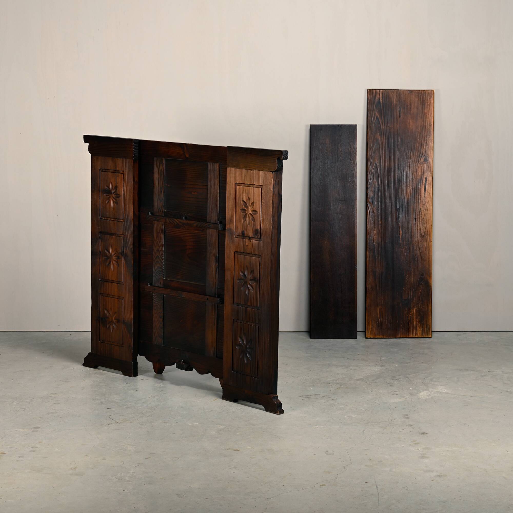 Spanish Rustic Brutalist Dry Bar Counter with matching Barstools