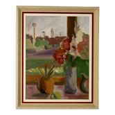 Original  Mid-Century Oil On Board Painting" Still Life with Flowers "--Vintage & Framed