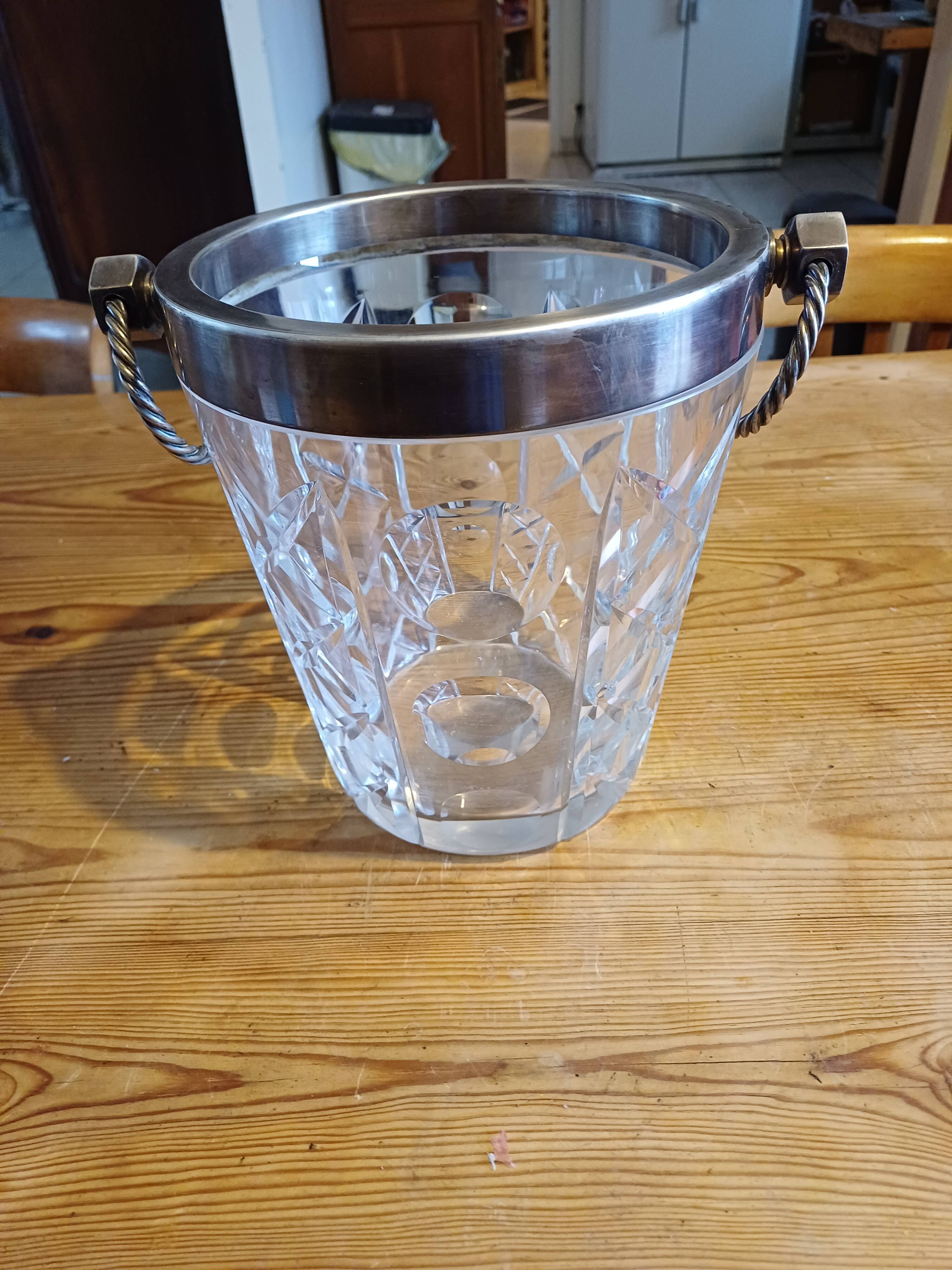 Crystal and Silver Metal Ice Bucket