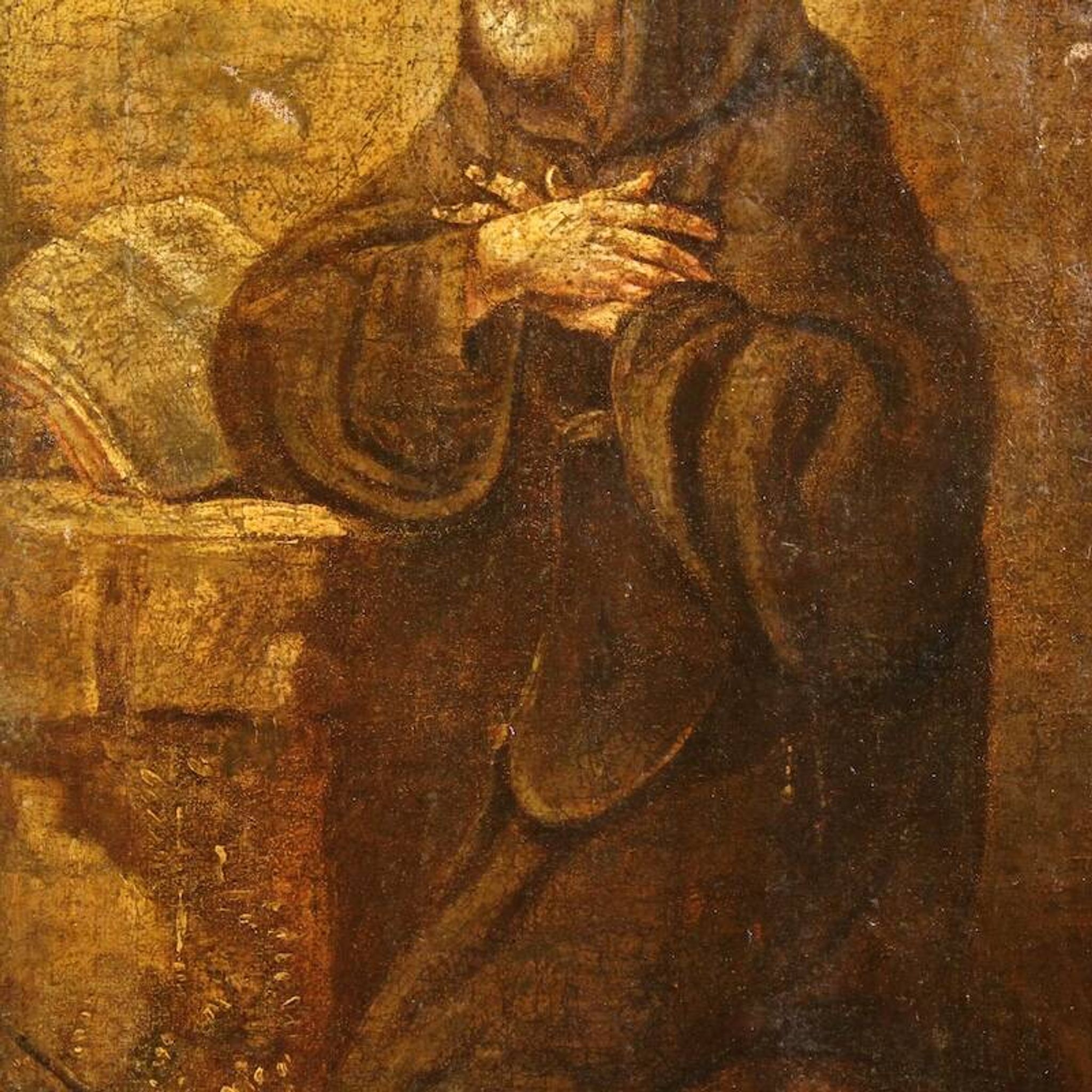Peinture italienne antique de Saint François de Pau du XVIIe siècle.