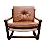 1950 rattan and leather armchair