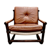1950 rattan and leather armchair