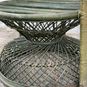 Vintage 1970s green patinated peacock rattan armchair
