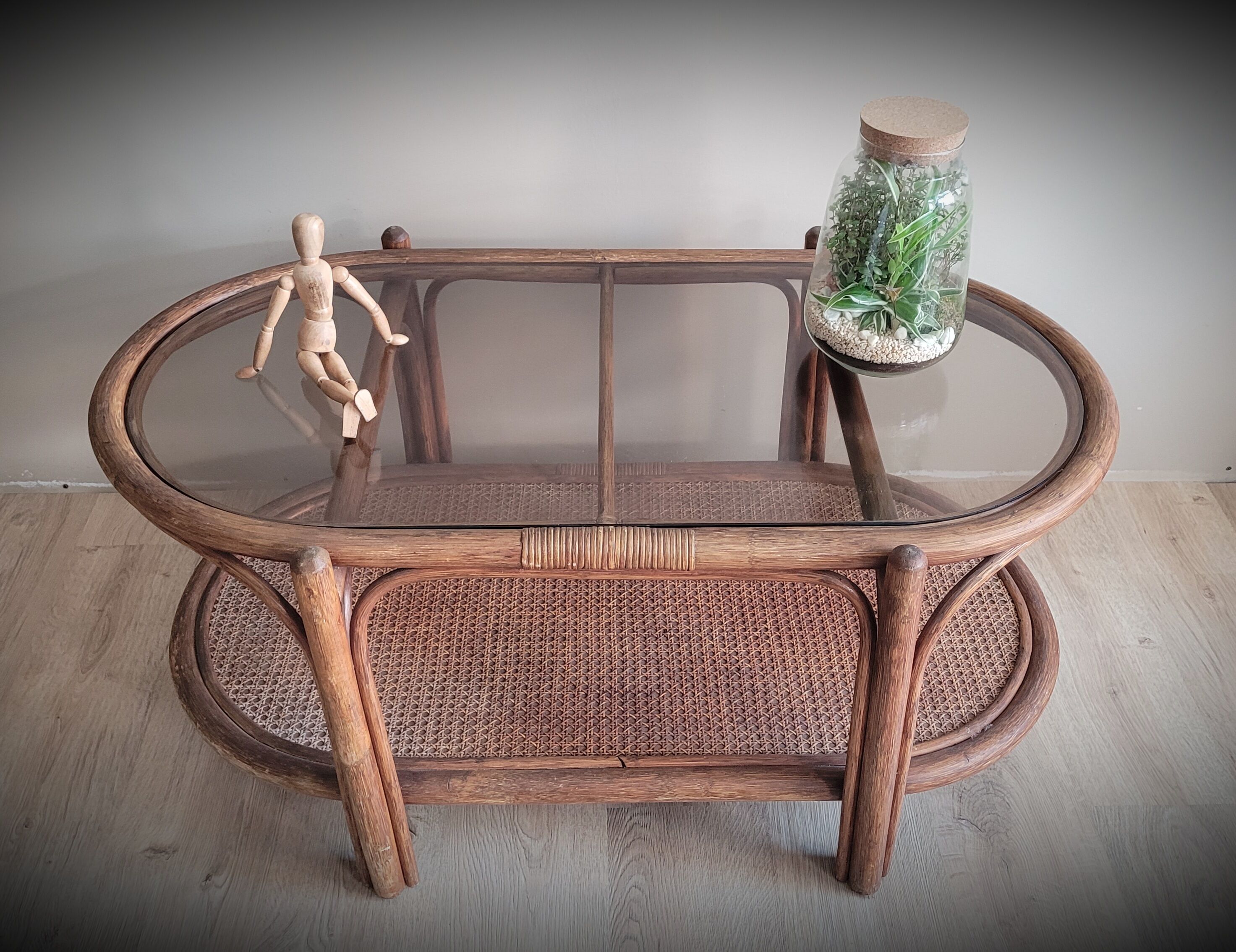 Rattan coffee table smoked glass
