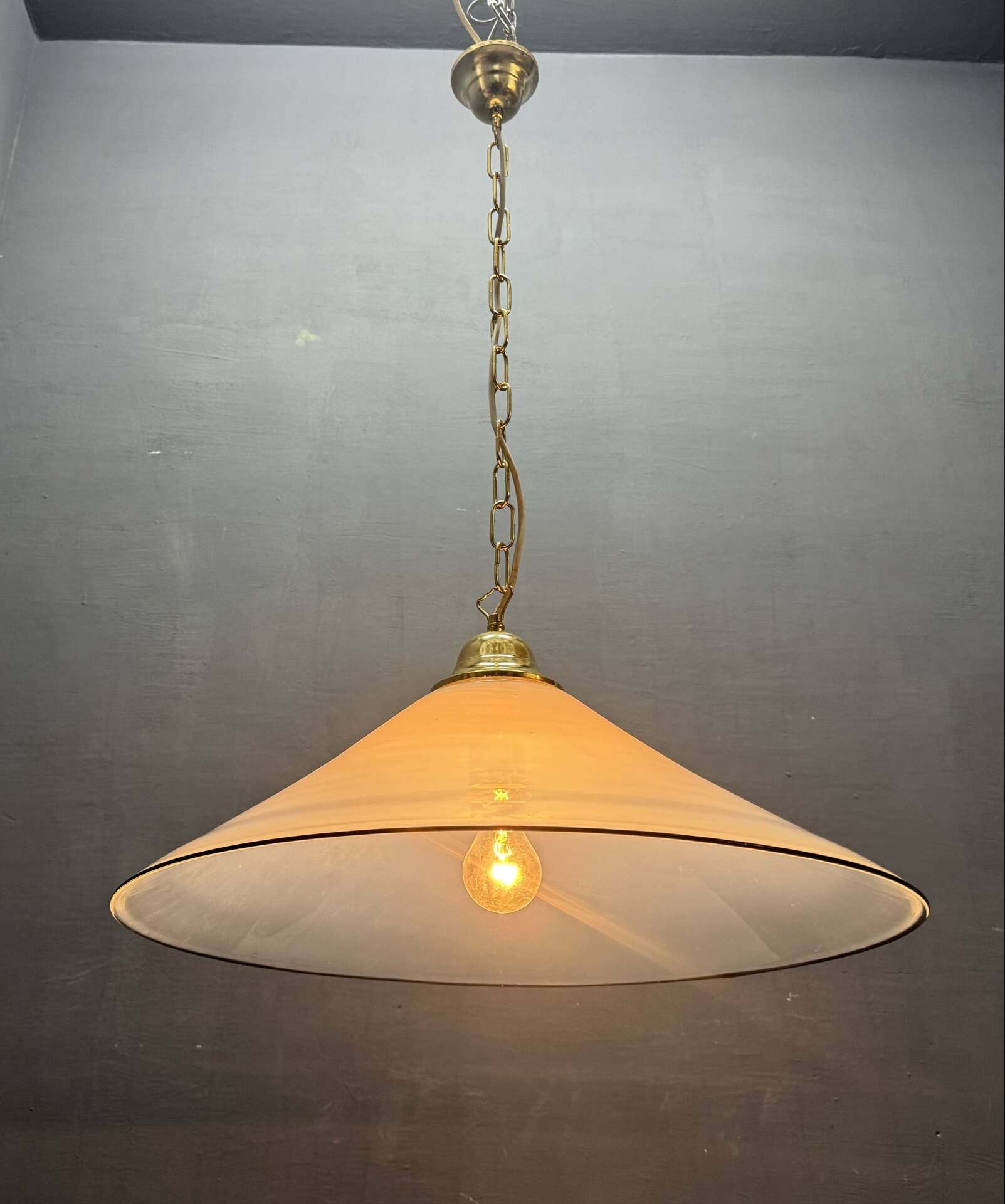 White Murano Glass Pendant Light with Black Rim, Italy, Mid-Century