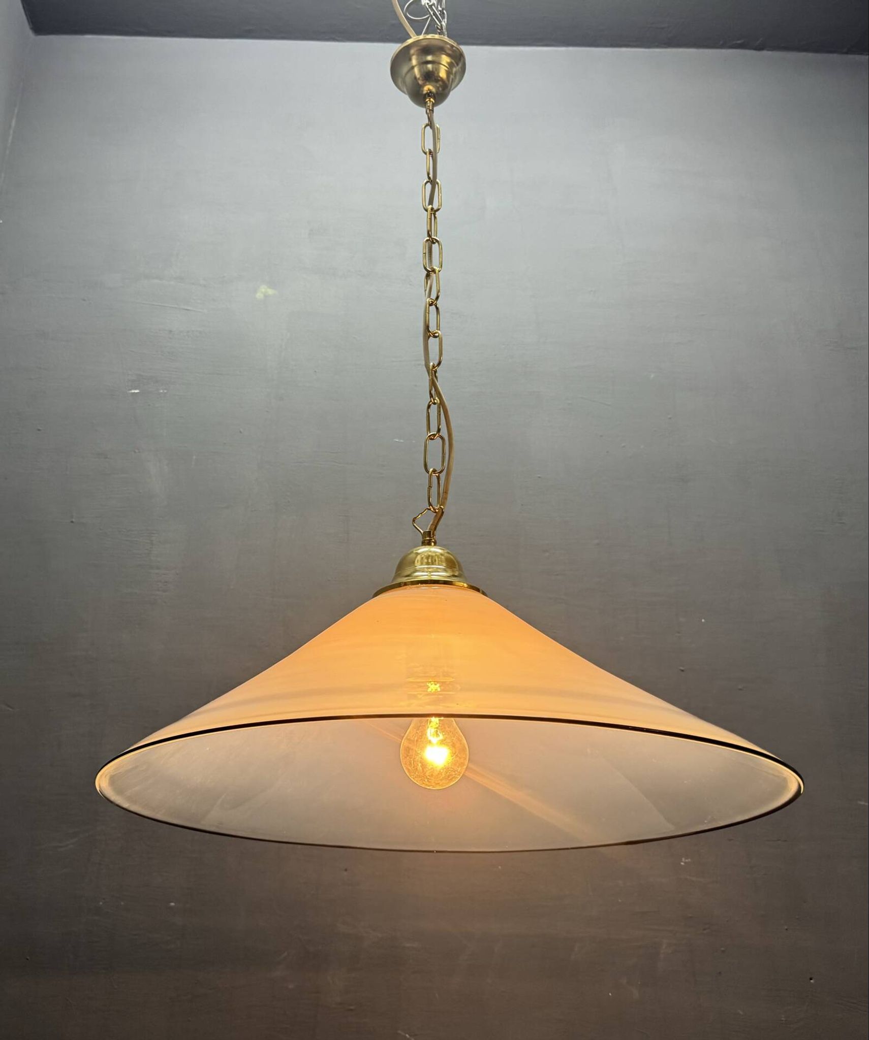 White Murano Glass Pendant Light with Black Rim, Italy, Mid-Century