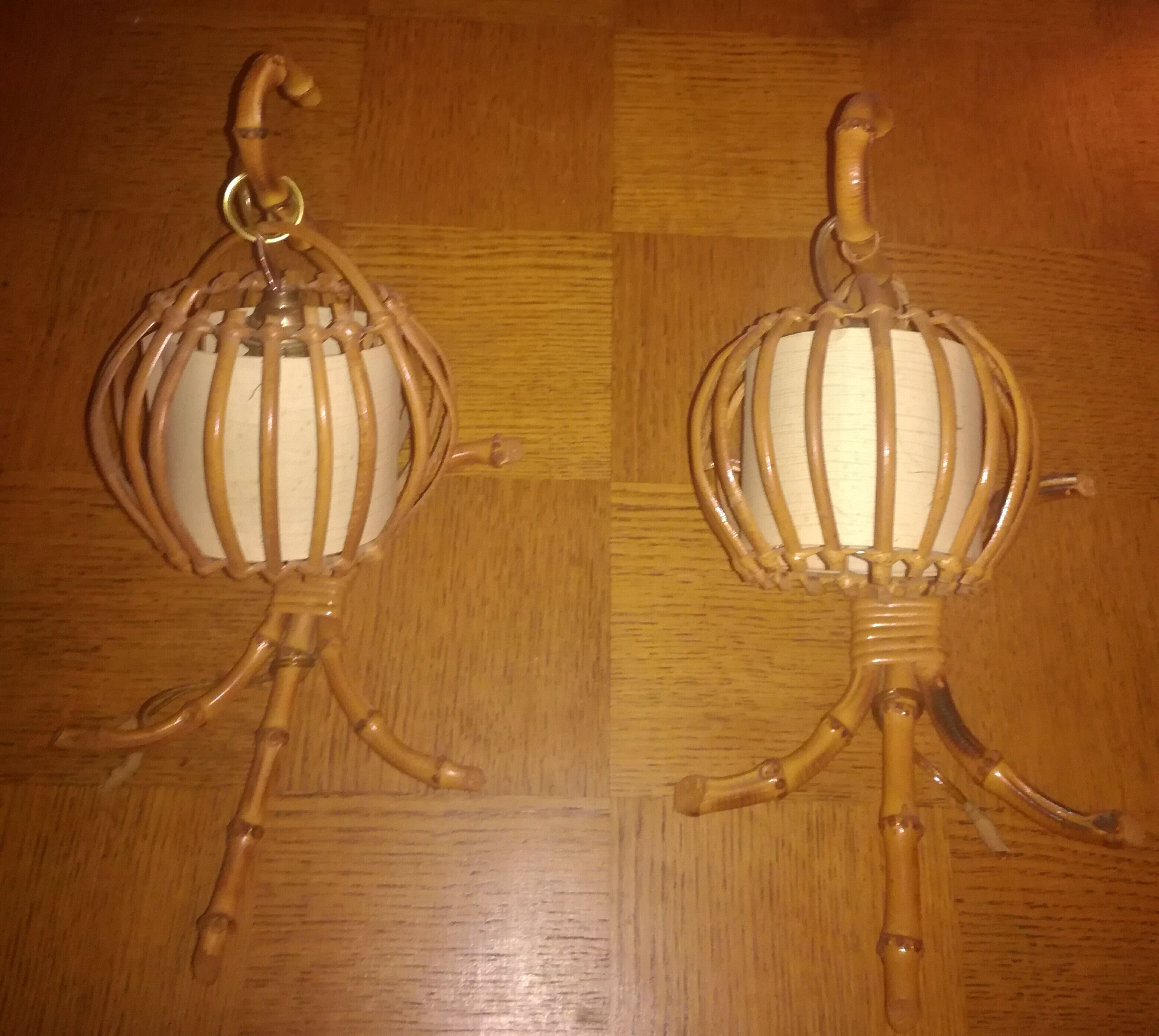 Two rattan wall lamps